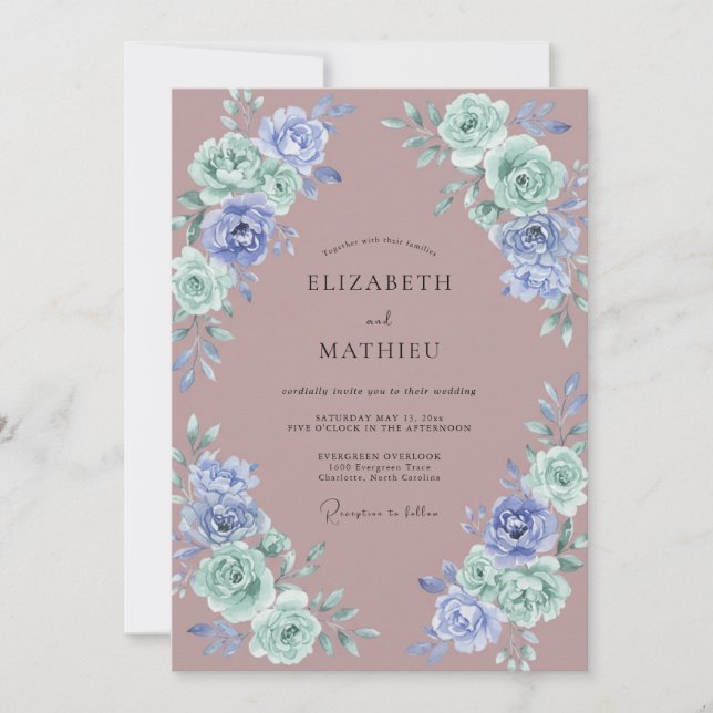 Invitation Mariage Mauve Pervenche Ranunculus Eucalyptus (Devant)