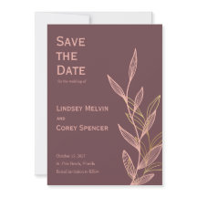 Mariage Mauve Pink Gold Leaf Enregistrer la date