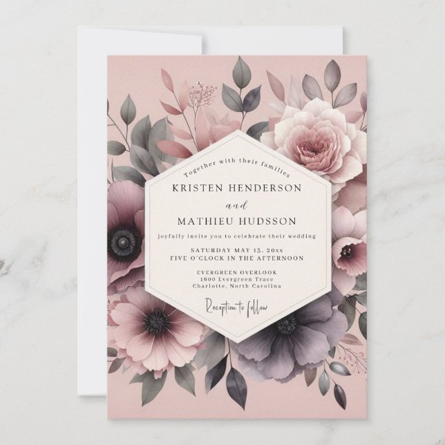 Invitation Mariage Mauve Romantique Floral (Devant)
