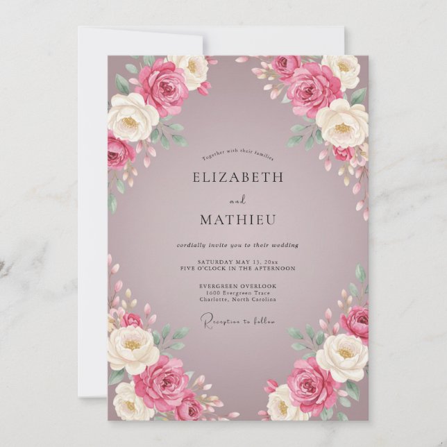 Invitation Mariage Mauve Rose (Devant)