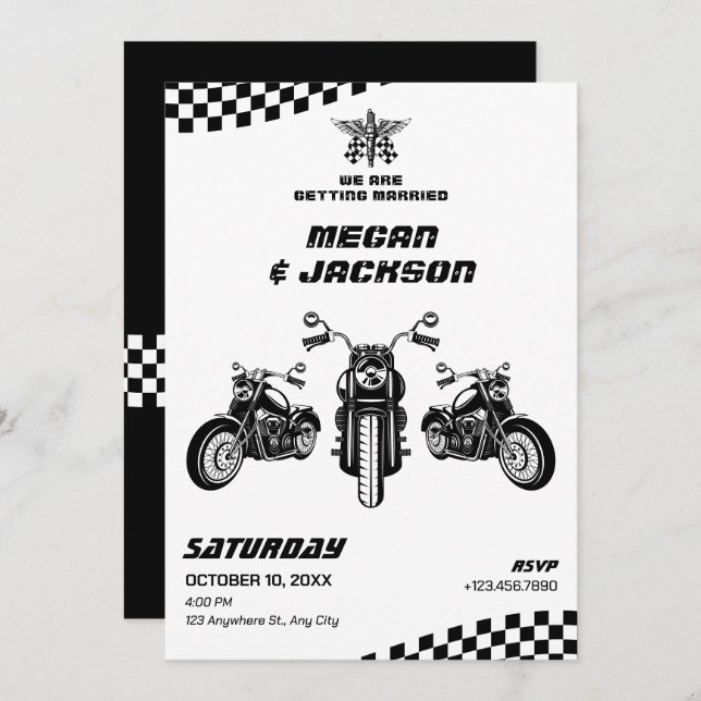 Invitation Mariage mécanique de moto classique (Devant / Derrière)