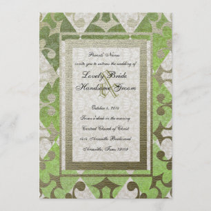 Invitation Mariage médiéval Fancy Green Harlequin Gold