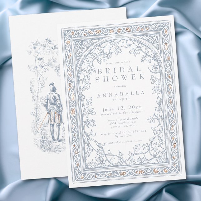 Invitation Mariage Médiéval Fantastique Arc Bleu Or (Medieval Fantasy Arch Blue Gold Bridal Shower Invitation)