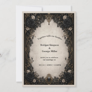 Invitation Mariage Médiéval Gothique Noir Rose Noire
