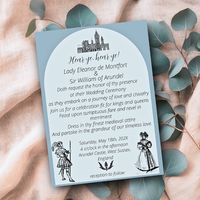 Invitation Mariage Médiéval Renaissance Bleu Poussiéreux à Ar (Medieval Dusty Blue Arched Wedding Invitations)