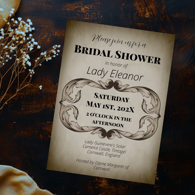 Invitation Mariage Médiéval Renaissance Parchemin Atmosphériq (Medieval Renaissance Parchment Moody Bridal Shower Invitation)