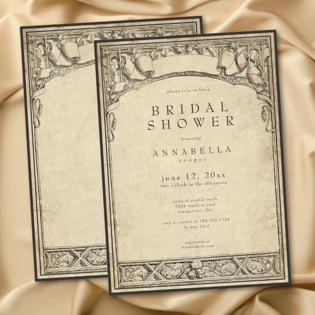 Invitation Mariage médiéval rétro sous forme de parchemin pou (Vintage Medieval Arch Parchment Bridal Shower Invitation)