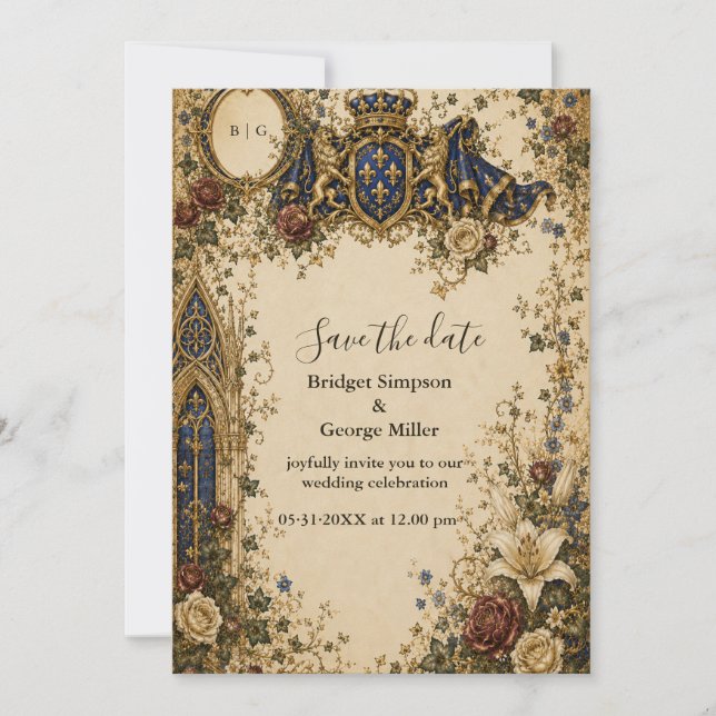 Invitation Mariage Médiéval Royal Gothique Celtique Monogramm (Devant)