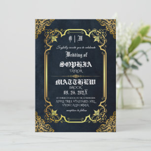Invitation Mariage Médiéval Royal Or en Noir