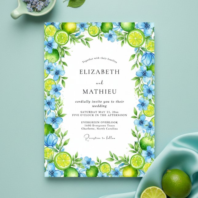 Invitation Mariage Méditerranéen Aquarelle Vert Citron (Créateur téléchargé)