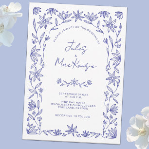 Invitation Mariage Méditerranéen Bleu Blanc Floral