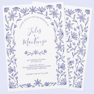 Invitation Mariage méditerranéen Bleu Blanc Floral