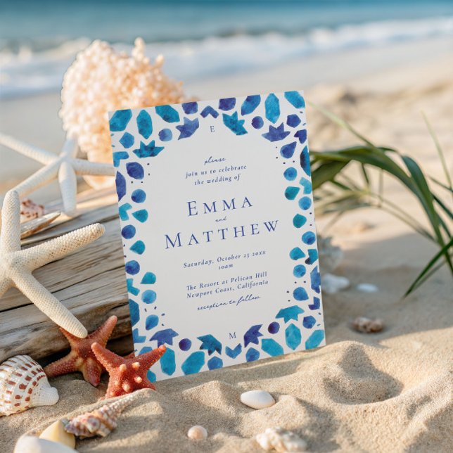 Invitation Mariage Méditerranéen Carreaux Bleus (Créateur téléchargé)