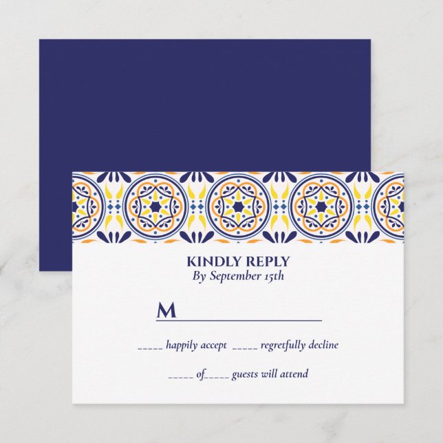 Invitation Mariage méditerranéen en tuile jaune de la marine  (Devant / Derrière)