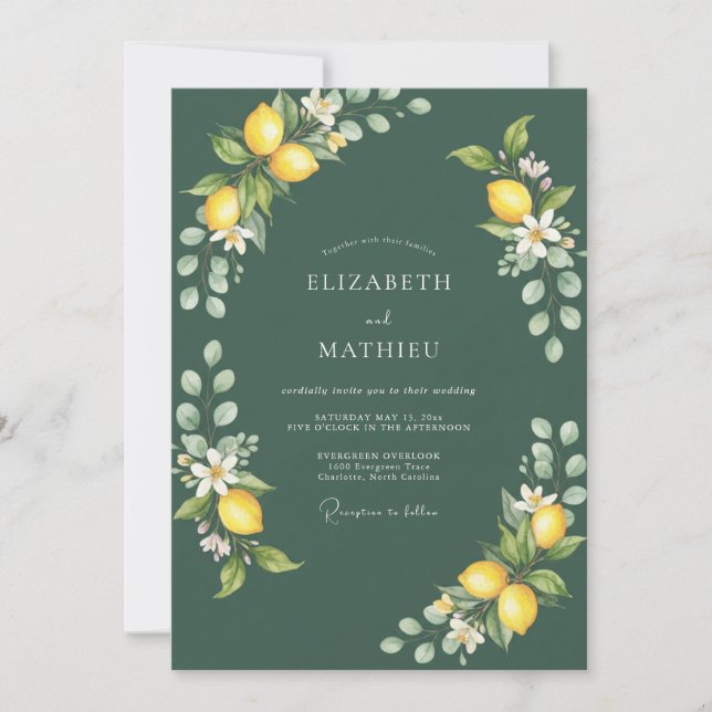 Invitation Mariage Méditerranéen Frais Vert Foncé (Devant)
