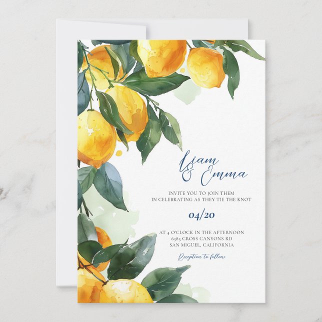 Invitation Mariage méditerranéen grec au citron (Devant)
