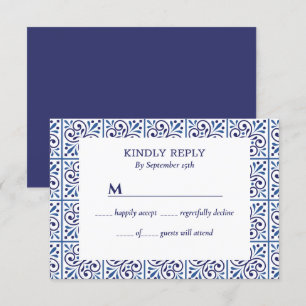 Invitation Mariage méditerranéen Indigo Tile de la marine esp