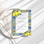 Invitation Mariage méditerranéen moderne citron bleu et jaune<br><div class="desc">Citron bleu et jaune Faire-part de mariage méditerranéenne</div>