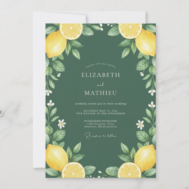 Invitation Mariage méditerranéen vert forestier acidulé (Devant)