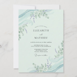 Invitation Mariage Menthe Aqua Feuillage Eucalyptus Doux