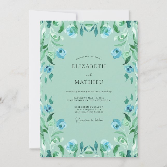 Invitation Mariage Menthe Ceruléen et Verdure (Devant)