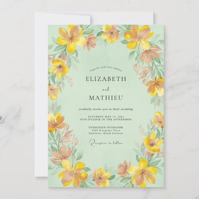 Invitation Mariage Menthe et Pétales Ambre (Devant)