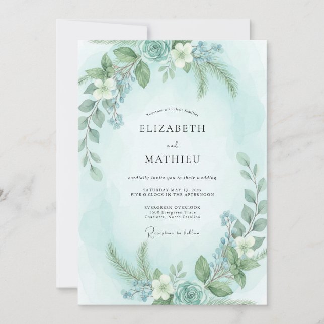 Invitation Mariage Menthe Eucalyptus Aqua (Devant)