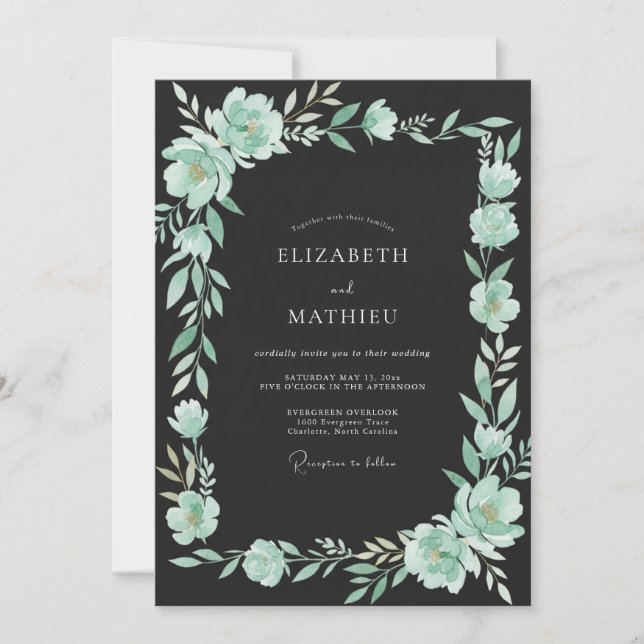 Invitation Mariage Menthe Eucalyptus Fleur de Mer (Devant)