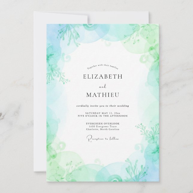 Invitation Mariage Menthe Feuillage Chartreuse Eucalyptus (Devant)