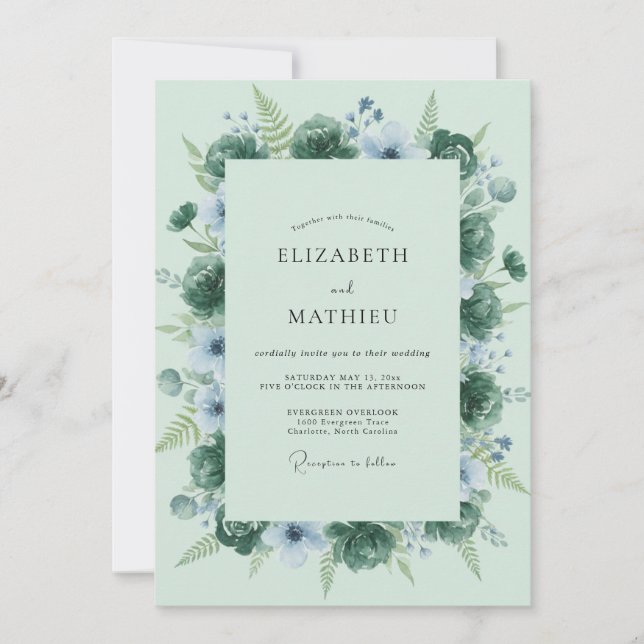 Invitation Mariage Menthe Pervenche Succulente Eucalyptus (Devant)