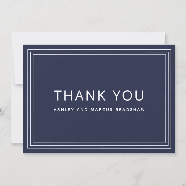 Invitation Mariage Merci bleu marine simple (Devant)