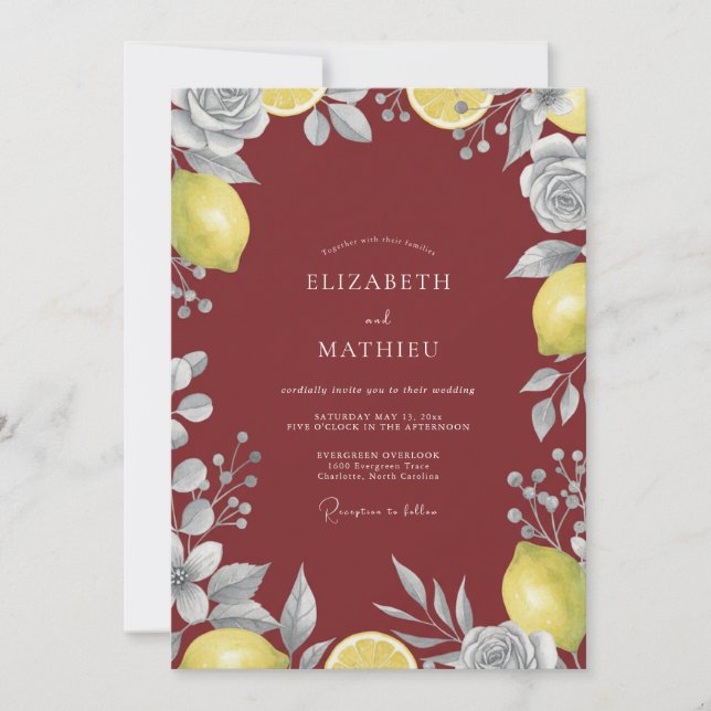 Invitation Mariage Merlot Agrumes Feuillage Eucalyptus (Devant)