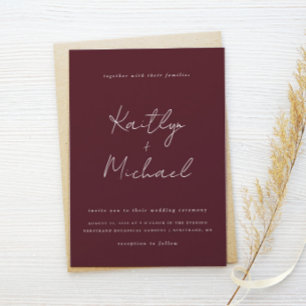Invitation Mariage Merlot Bourgogne Écriture Manuscrite Moder