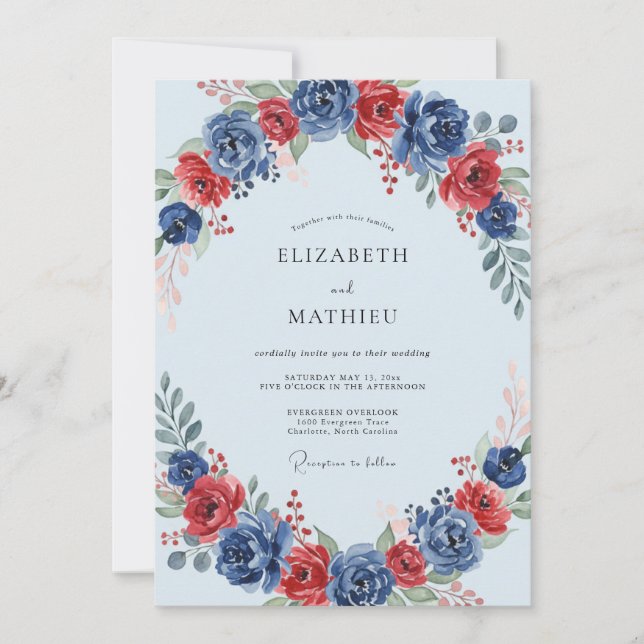 Invitation Mariage Merlot Cobalt Petal (Devant)
