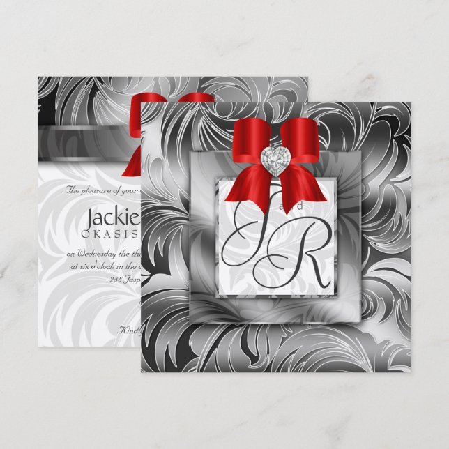 Invitation Mariage métallique Inviter des Noël d'argent fleur (Devant / Derrière)