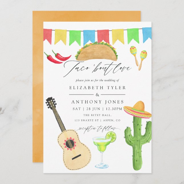Invitation Mariage mexicain à thème Fiesta Taco (Devant / Derrière)