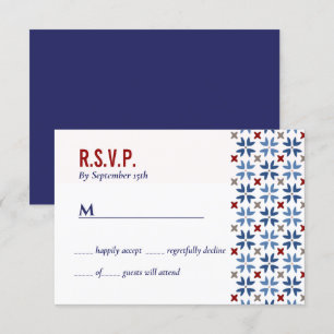 Invitation Mariage mexicain de carreaux rouges de la marine e