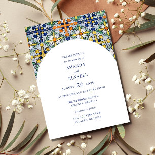 Invitation Mariage mexicain en arche de carreaux colorés