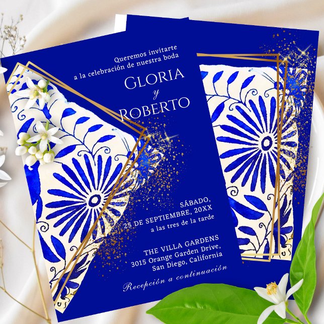 Invitation Mariage mexicain espagnol Talavera Blue Elegant (Créateur téléchargé)