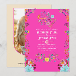 Invitation Mariage Mexicain Fiesta Fleur Magenta & Champagne