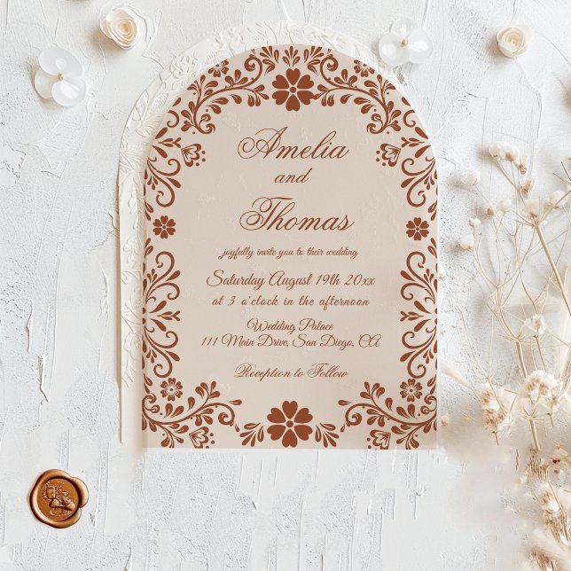 Invitation Mariage Mexicain Floral en Terracotta Rustique  (Créateur téléchargé)