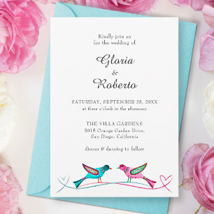 Invitation Mariage mexicain Lovebirds Folk Boho Rustique