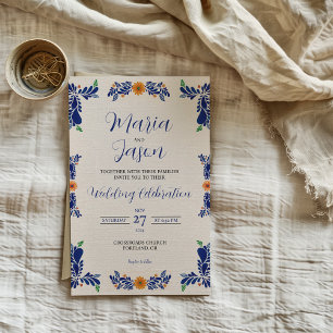 Invitation Mariage mexicain minimaliste floral classe bleu ma