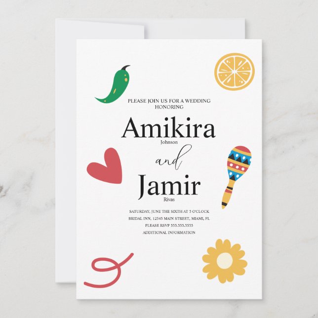 Invitation Mariage mexicain moderne Cinco de Mayo (Devant)