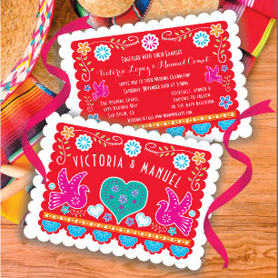 Invitation Mariage mexicain Papel Picado Parties scintillant 