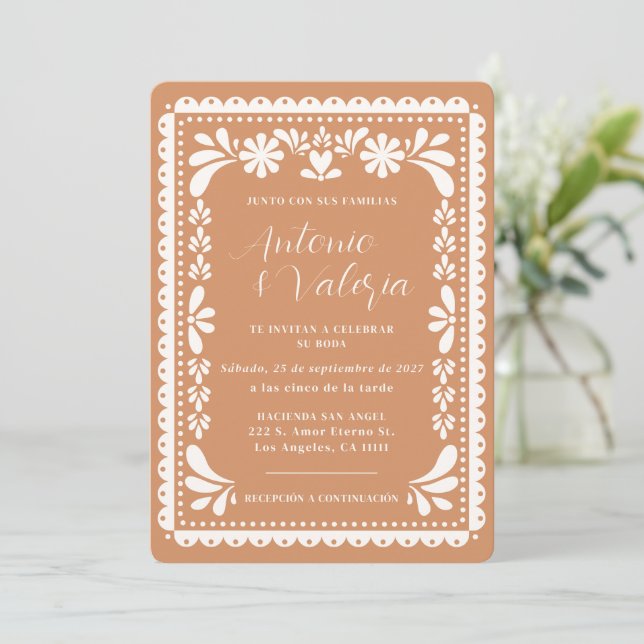 Invitation Mariage Mexicain Papier Découpé Haciend (Debout devant)