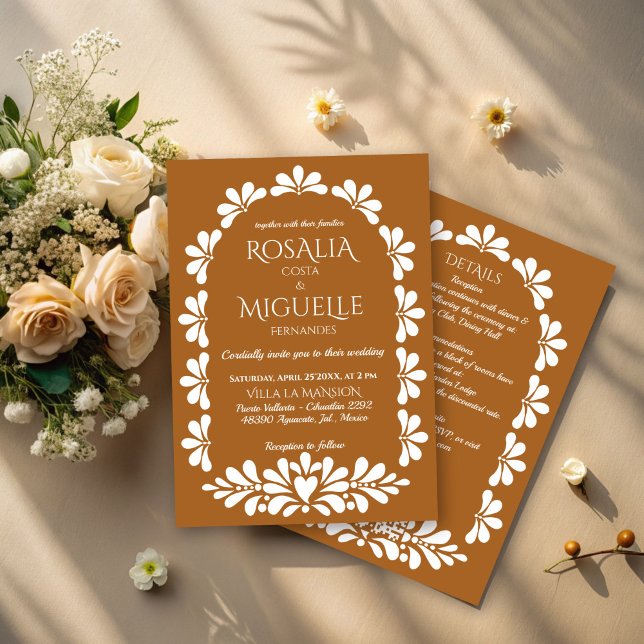 Invitation Mariage mexicain Talavera en terre cuite (Talavera terracotta boho arch Mexican wedding Invitations with rsvp papel picado invitation template)