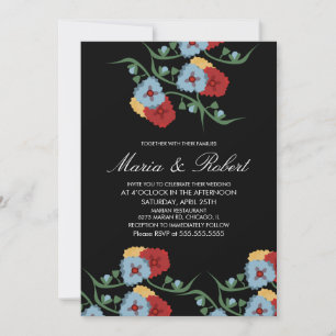 Invitation Mariage mexicain thème verdure vigne florale noir