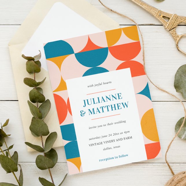 Invitation Mariage mi-cercle rétro mi-cercle mi-siècle (Créateur téléchargé)