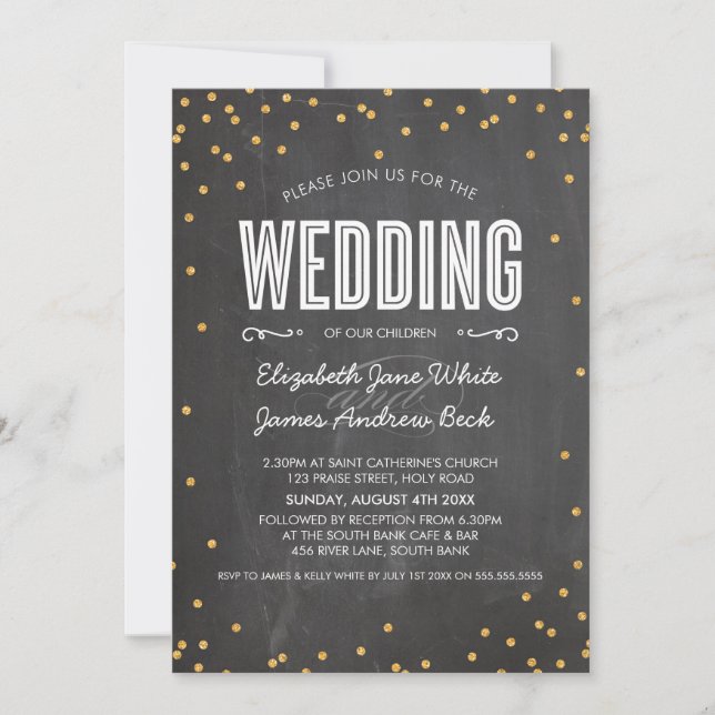 Invitation MARIAGE mignon parties scintillant en or confetti  (Devant)